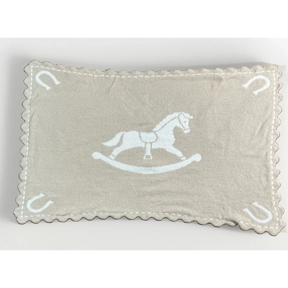Kylie + Deena Baby Blanket 30x40 Western Cowboy Rocking Horse Horseshoe Plush